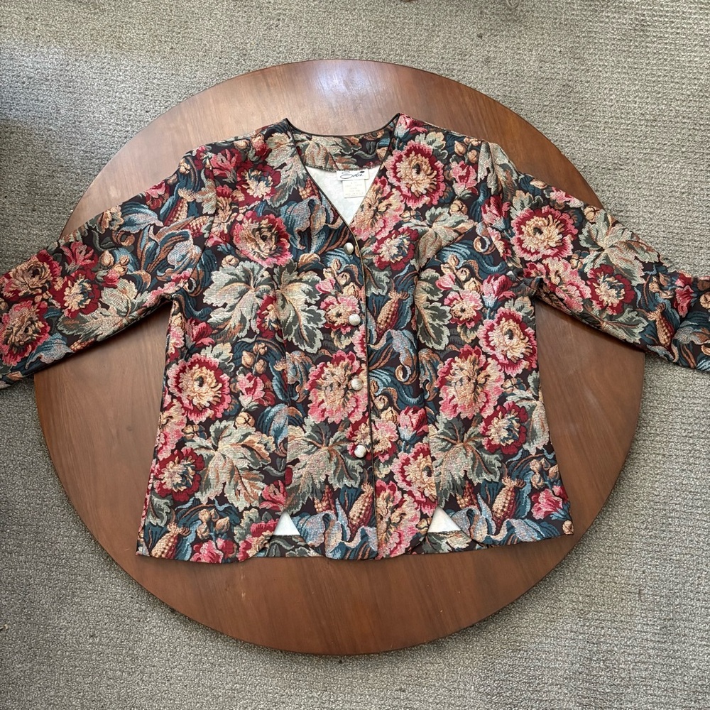 Vintage Serbin 80s Blazer Floral Red Pink Women's Plus Size 16W Formal Wear